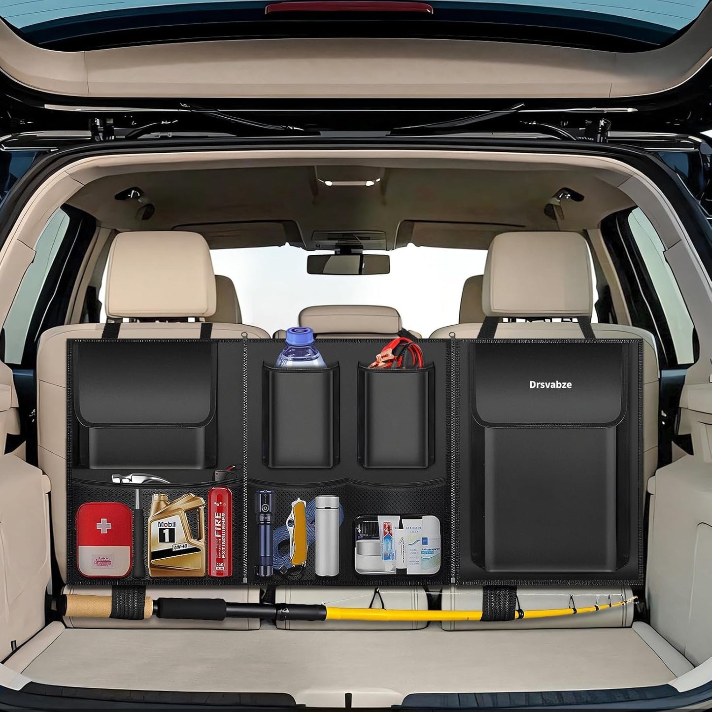 Trunk Organizer for SUV – Zippered 3-Section Design, Modular Storage with 7 Pockets, Upgraded TP Leather & 600D Oxford Cloth, Waterproof and Scratch-Resistant – Perfect for SUV, Pickup, MPV