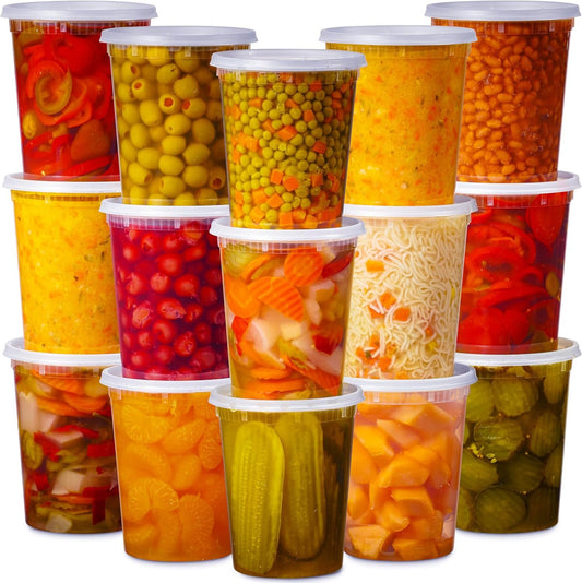 Munfix Deli Food Containers with Lids - (24 Pack) 24-32 Oz Quart Size for Takeout Meal Prep Storage, BPA-Free, Dishwasher, Microwave Safe