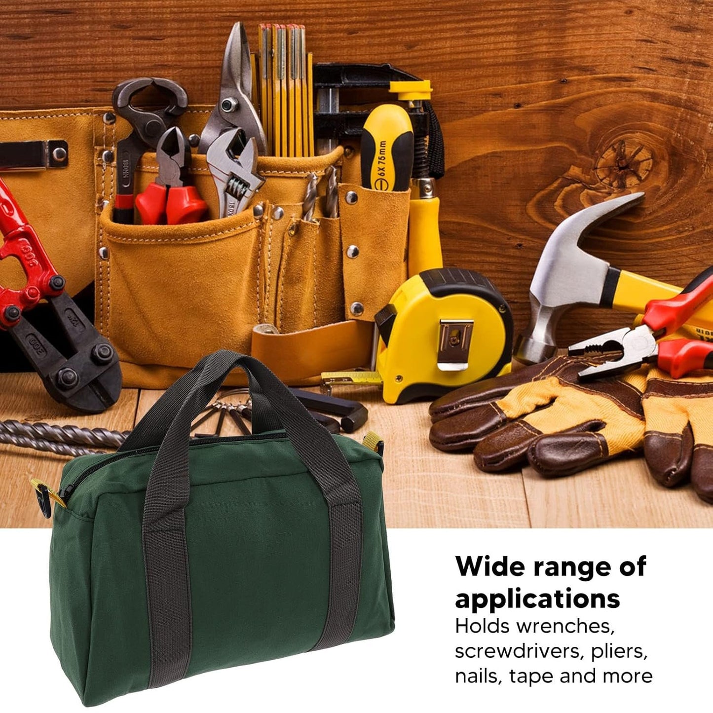 Tool Bag with Wide Mouth, Waterproof Tool Bag with Quick Opening, Large Extended Zipper, Large Load Capacity, Widely Used for Keys (36cm/14in)