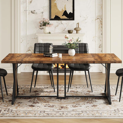 HOOBRO Dining Table, 180 cm Kitchen Dining Room Table with Sturdy Metal Frame, Rectangle Furniture with Heavy Duty Legs & Wooden Top, for Home Kitchen Living Room, Rustic Brown and Black BF180CZ01