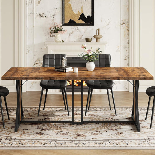 HOOBRO Dining Table, 180 cm Kitchen Dining Room Table with Sturdy Metal Frame, Rectangle Furniture with Heavy Duty Legs & Wooden Top, for Home Kitchen Living Room, Rustic Brown and Black BF180CZ01