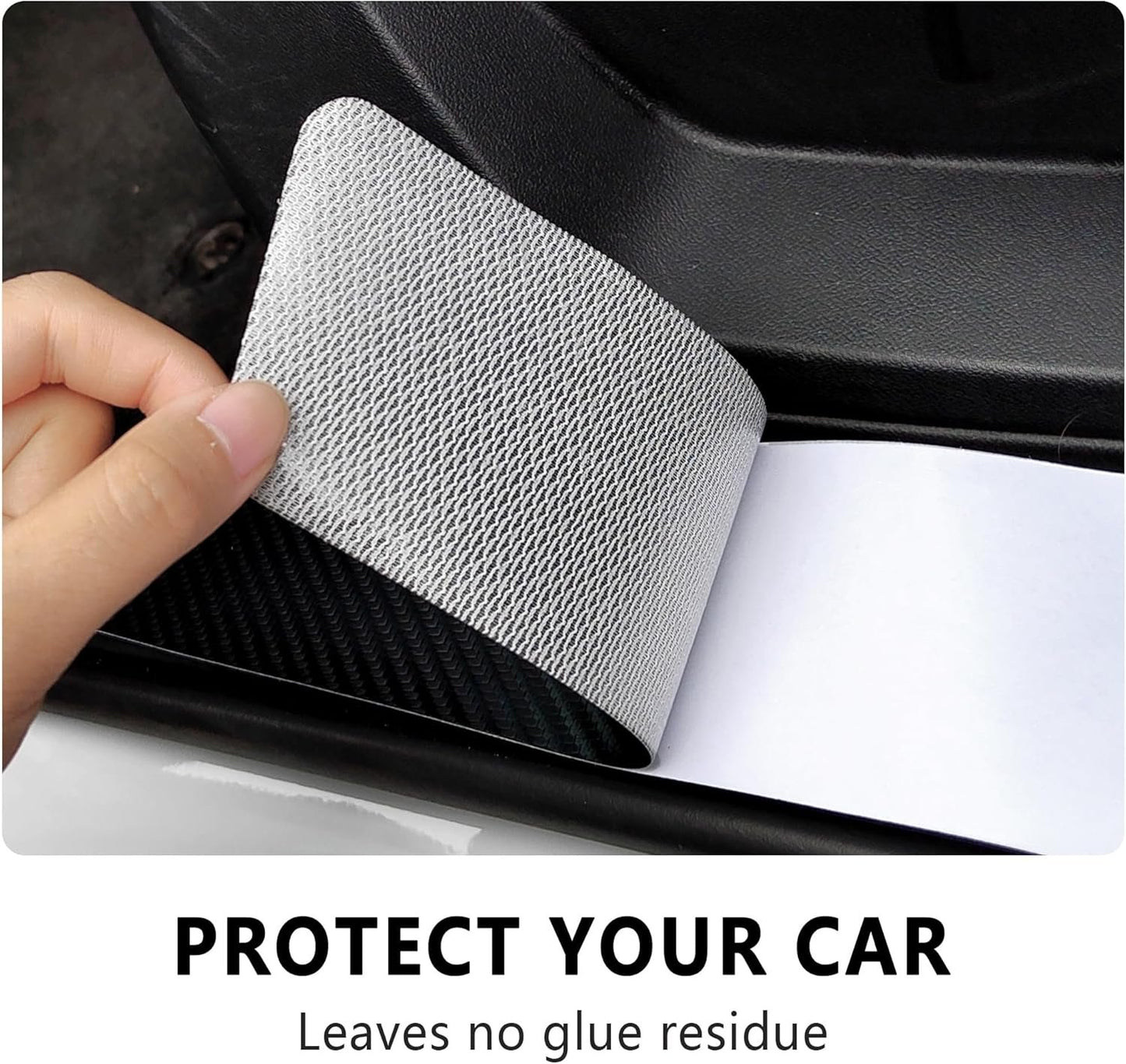 4PCS Carbon Fiber Door Sill Protector, [Premium Line] Anti-Scratch Waterproof Edge Guards, Universal Stickers for Car Truck SUV Front/Rear (Black)