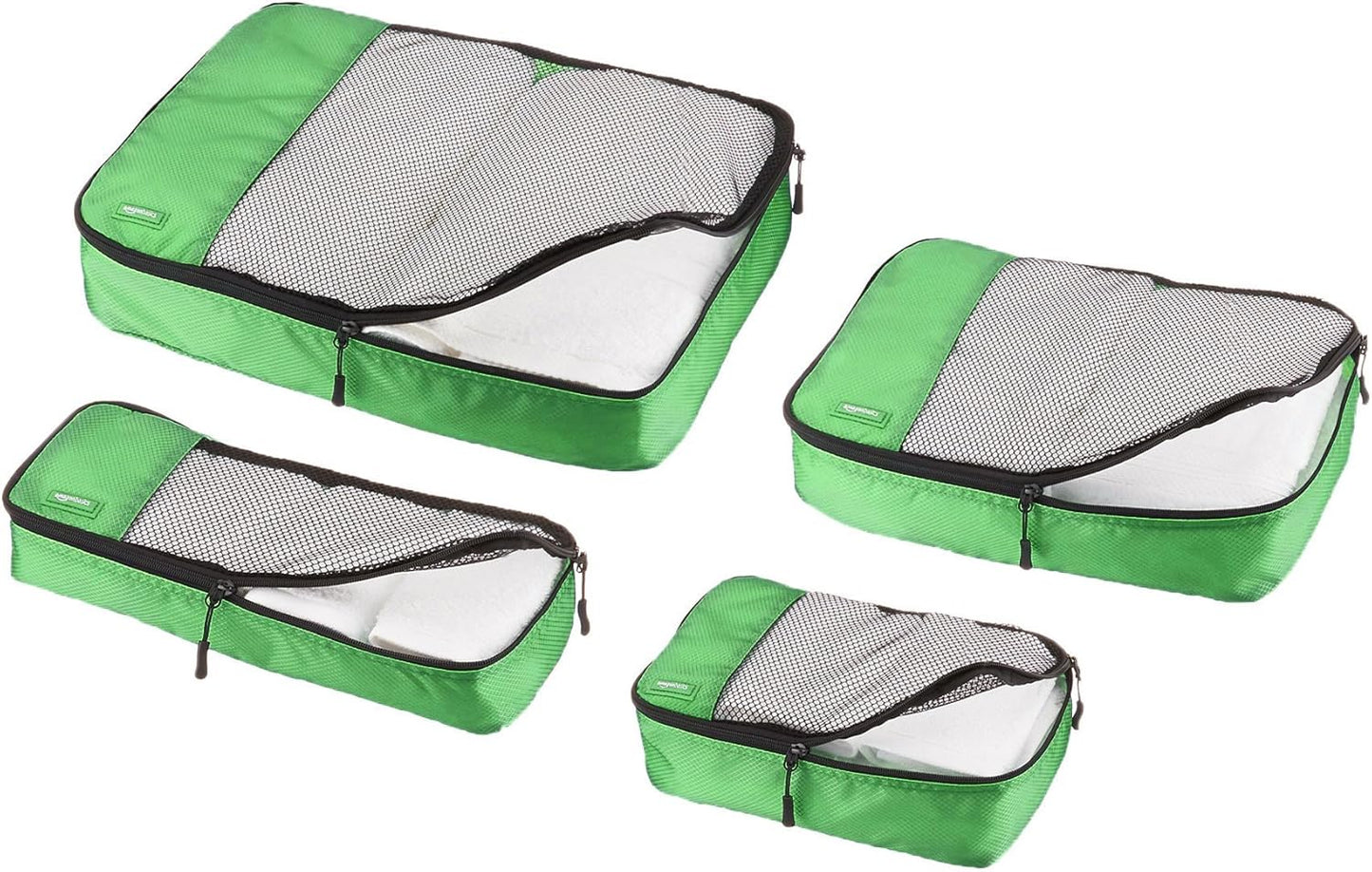 Amazon Basics ZH1509009 Set of 4 Hinged Organizers Cubes, Green, Small, Medium, Large, Slim, green, Set of 4 packing cubes: small, medium, large and thin