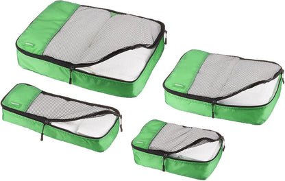 Amazon Basics ZH1509009 Set of 4 Hinged Organizers Cubes, Green, Small, Medium, Large, Slim, green, Set of 4 packing cubes: small, medium, large and thin