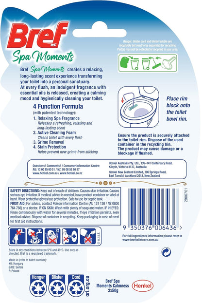 Bref Spa Moments Calmness Rim Block Toilet Cleaner with Essential Oils, 50 g (Pack of 2)