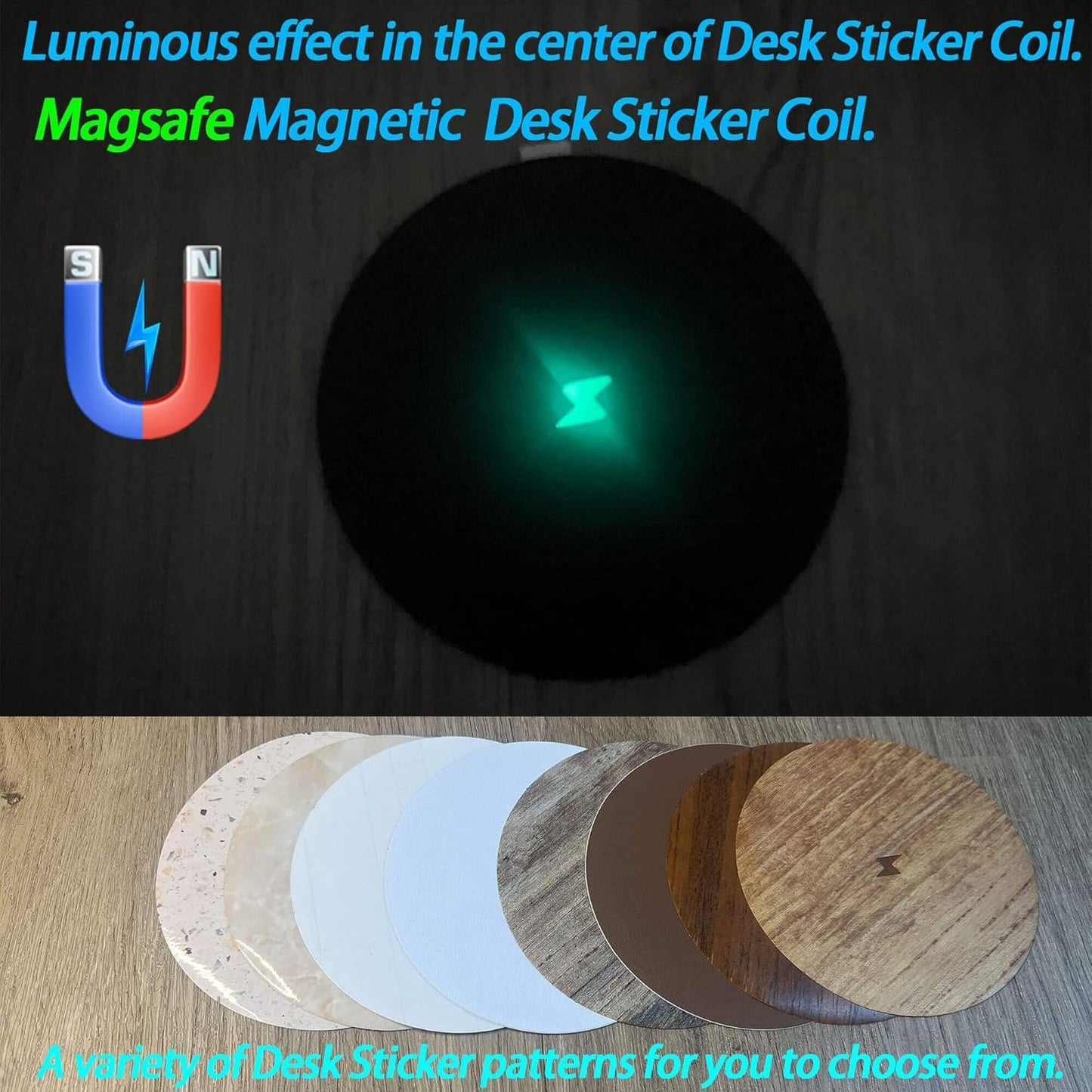 UUMAO Magnetic Invisible Wireless Charger 8-30MM, Under Desk QI 15W Furniture Wireless Charging Pad for Magsafe iPhone 13/12 (with PD Adapter) (8-30MM Magsafe Desk Sticker Coil Included)