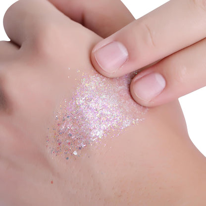Face Glitter, Body Glitter, Glitter Makeup Face Paint for Eye Lip Hair, Festival Rave Accessories, Safe for Face, Easy Application & Removal, Silver Glitter