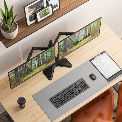 WALI Dual Monitor Stand, Free Standing Desk Mount for 2 Monitors up to 27 inch, 22 lbs. Weight Capacity per Arm, Fully Adjustable with Max VESA 100x100mm (MF002), Black…