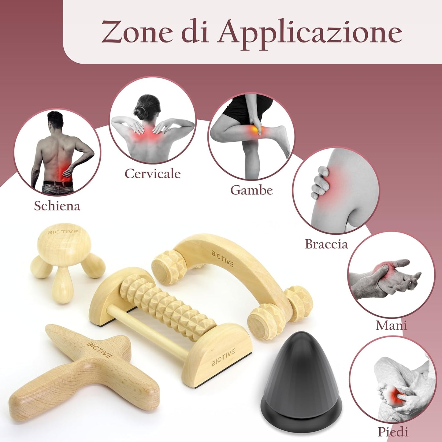 BICTIVE Wooden Massager Kit and Trigger Point. Foot Massage, Foot Reflexology, Cellulite Massage Roller, Body, Legs, Manual Massage Stick Massage Stick Foot Massage Roller