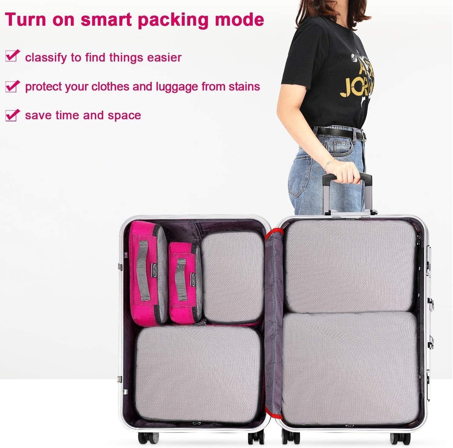 G4Free 3/6/7pcs Packing Cubes Suitcase Organizer Bag Folding Clothes Bag Shoe Storage Cubes Packing Cubes for Clothing Luggage Travel Set