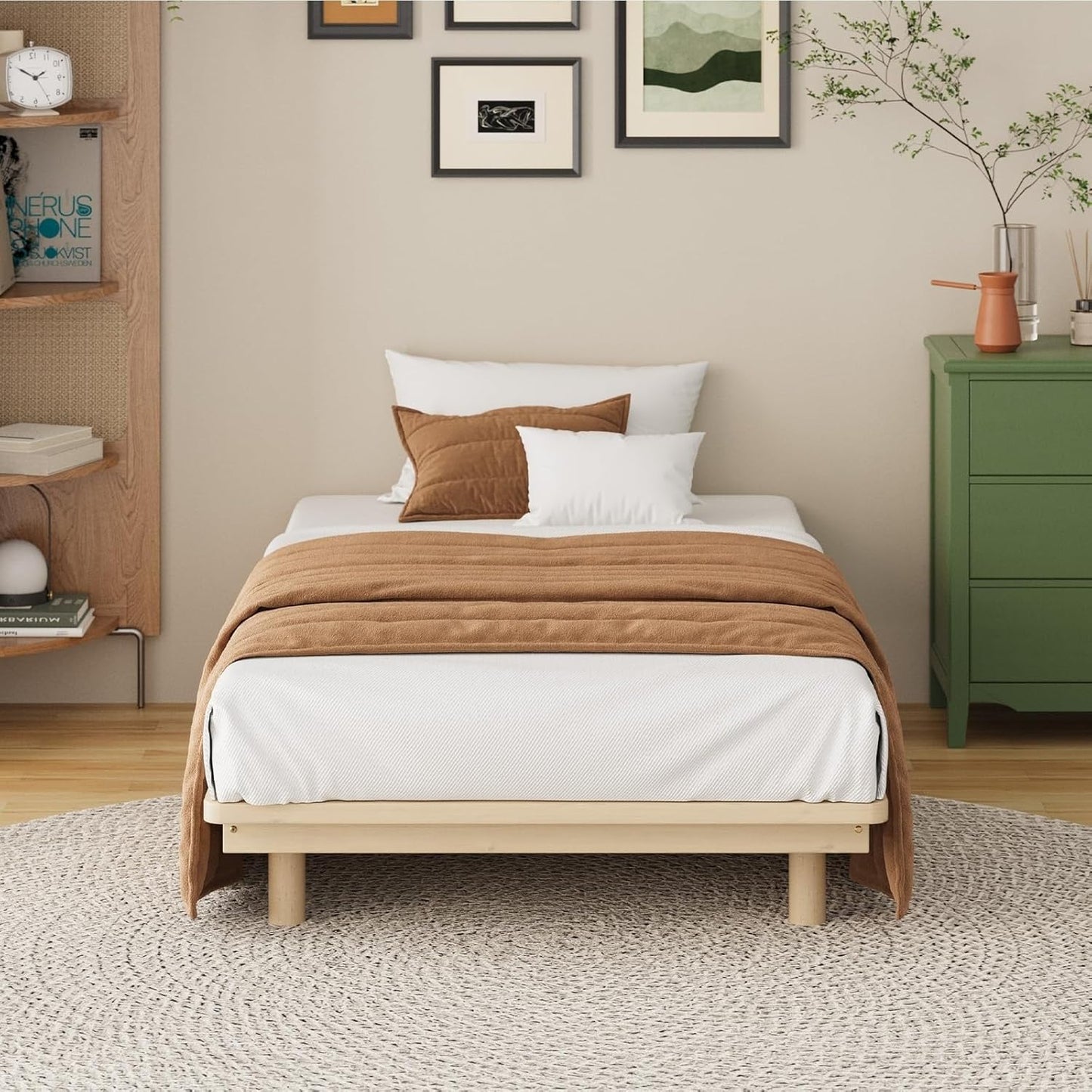 Oikiture Single Bed Frame Solid Wood Frame Platform Bed Wooden Bed Base