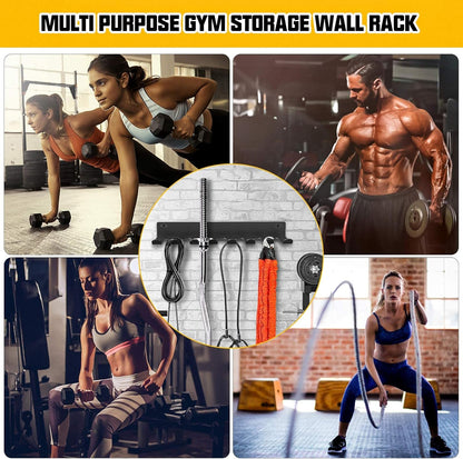 Riuog Gym Equipment Storage Rack,Multi Purpose Wall Mount Home Gym Equipment Storage Rack for Resistance Bands, Jump Ropes, Yoga Mat, Foam Roller, Chains, Barbells Carabiners Included, gift