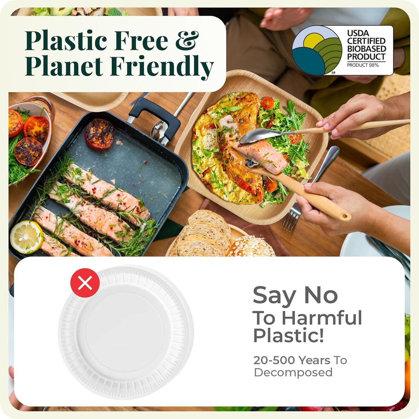 Palm Leaf Plates Bamboo Paper Plates Disposable 10 Inch & 7 Inch Bulk Party Pack Eco Compostable Biodegradable Wooden Plates Best Alternative To Plastic Paper Plates (50 pc)