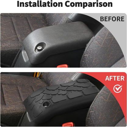 JWWY Armrest Cover Case Pad Center Console Cover Decoration Protective Cover Trim Fit for 1997-2006 Jeep Wrangler TJ Interior Accessories Black Rubber