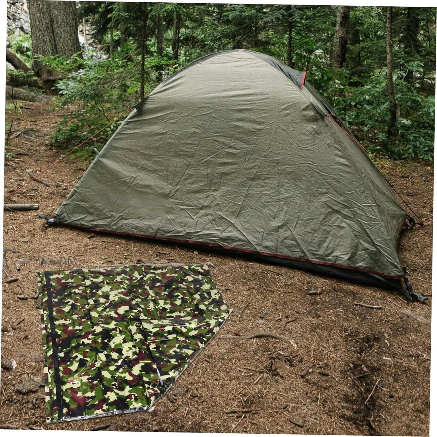 POPETPOP 1 Set Survival Tent Emergency Shelter Thermal Tent for Camping Hiking High Thermal Efficiency Visibility Durable Emergency Blanket Gear Camouflage