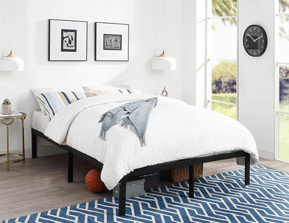 Lennox furniture Full Sturdy Steel Pre-Assembled 14 Slats Metal Platform Bed Frame Support No Box Spring Needed Fast and Easy Assembly