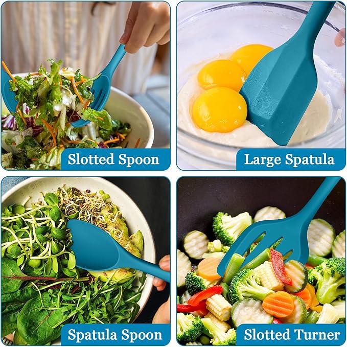 LIANYU 8Pcs Kitchen Utensils Set, Heat Resistant Cooking Utensils, Kitchen Tools Gadgets for Nonstick Cookware, Includes Silicone Spatula, Ladle, Spoon Turner, Dishwasher Safe, Blue