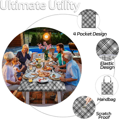 memkiya 96×30Inches Picnic Table Cover with Bench Covers 8Ft Reusable Polyester Camping Tablecloths for Fall Autumn Rv Travel Living Must Haves Outdoor Gear Accessories Gift for Camper Checkered Black