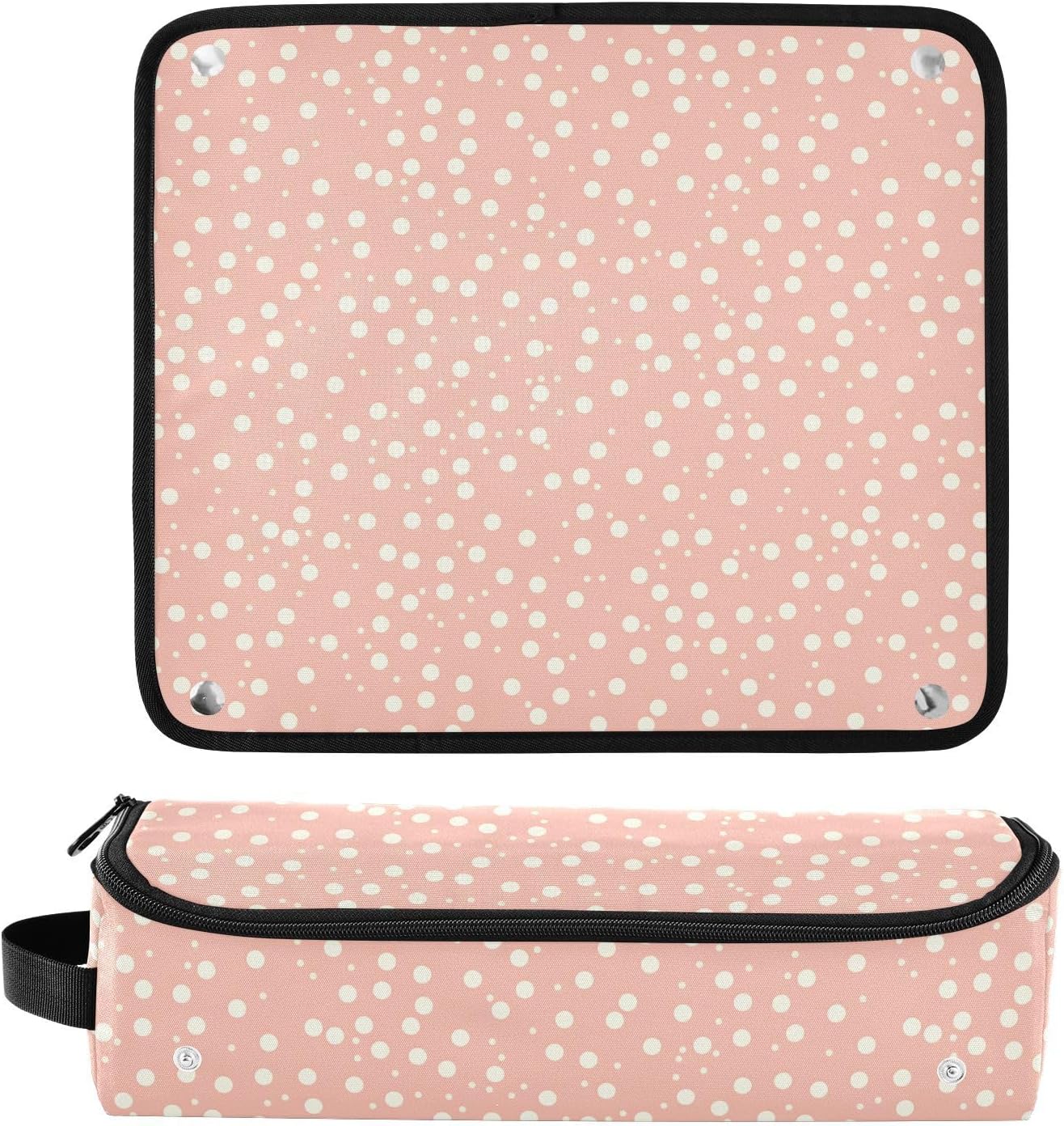 FRODOTGV Borsa da viaggio rosa a pois per strumenti per capelli caldi con tappetino in ferro antipolvere borsa da viaggio per piastra per utensili caldi e accessori per la cura dei capelli Custodia