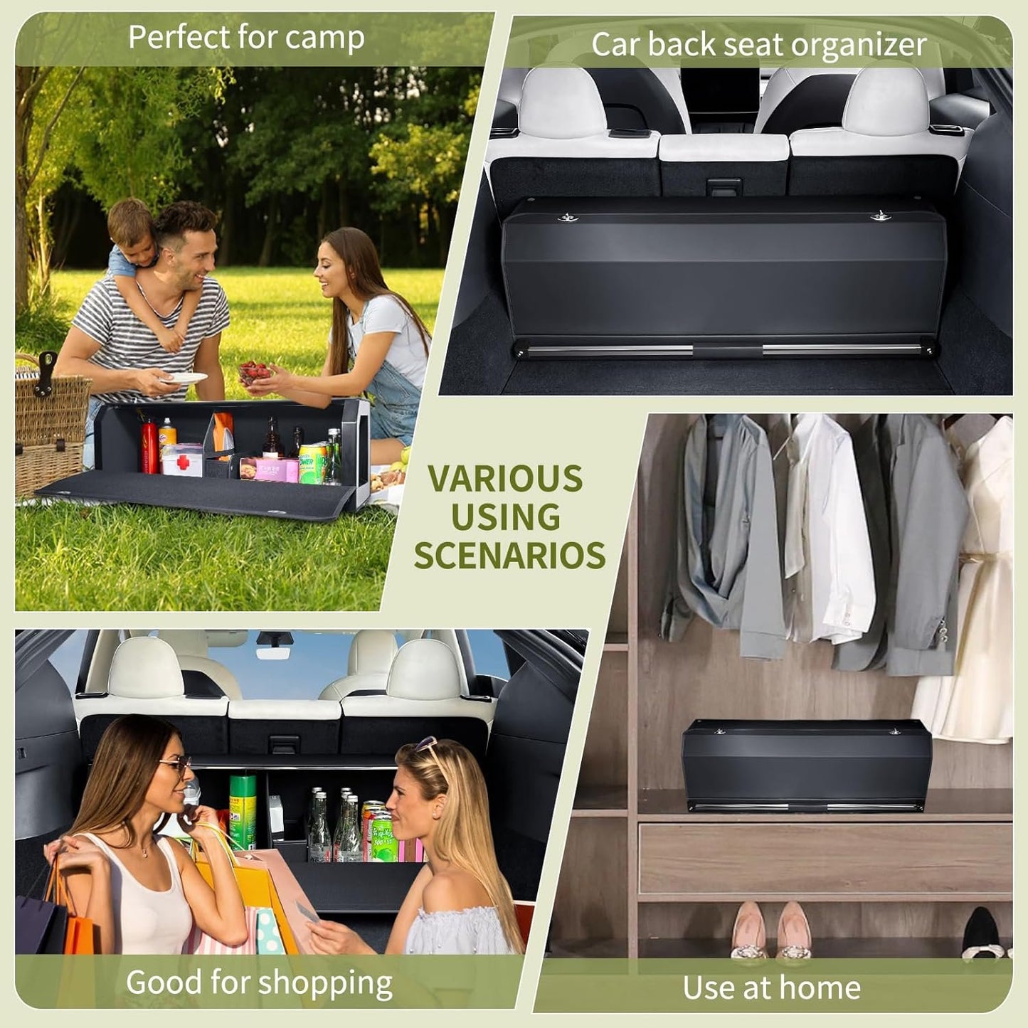 XCF Car Trunk Organizer for 2022-2023 Tesla Model Y (5-Seater), Leather Trunk Organizer with Lid and Push-pull Handle Large Suv Storage Organizer (Black, 37.01 x 11.42 x 12.2in)