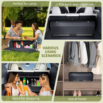 XCF Car Trunk Organizer for 2022-2023 Tesla Model Y (5-Seater), Leather Trunk Organizer with Lid and Push-pull Handle Large Suv Storage Organizer (Black, 37.01 x 11.42 x 12.2in)