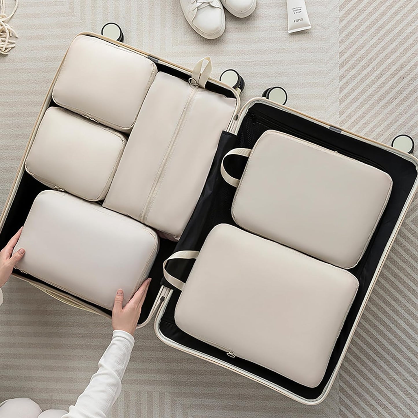 Set of 6 Packing Cubes Compression Design - Save Space in Luggage