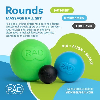 RAD Rounds I Set of 3 Massage Balls for Jaw, Hands and Plantar Fasciitis Myofascial Release, Mobility and Recovery,3 Count (Pack of 1)