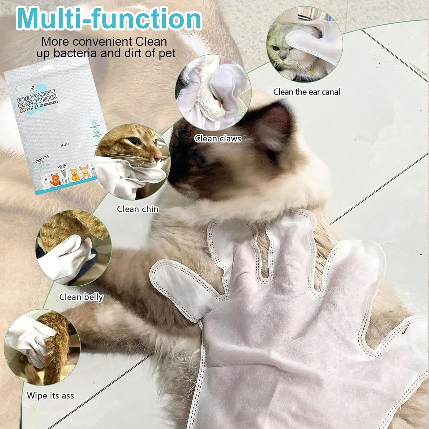SSuirk 10 Count Pet Cleaning Gloves – No Rinse Grooming Wipes for Dogs & Cats – Cleaning Gloves for Fur, Face, Ears, Paws, and Eyes – Deodorizing, Waterless Pet Bath Wipes for Easy Grooming and Care