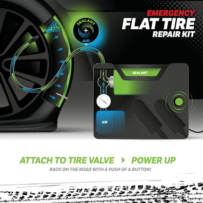 Slime 50122 Flat Tire Puncture Emergency Kit, Includes Sealant and Tire Inflator Pump, Analog, Suitable for Cars and Other Highway Vehicles, 10 Min Fix