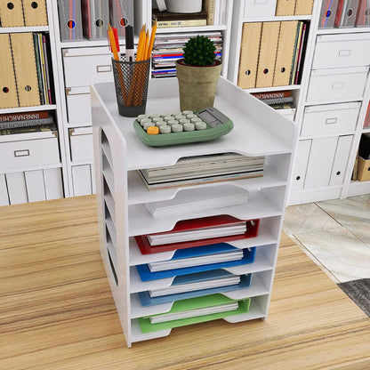 Natwind 7 Tiers Paper Organizer for Desk Desktop White File Holder Office Desk Organizer Mail Letter Tray & Paper Sorter Document Notebooks Storage Rack for Home Office School Classroom