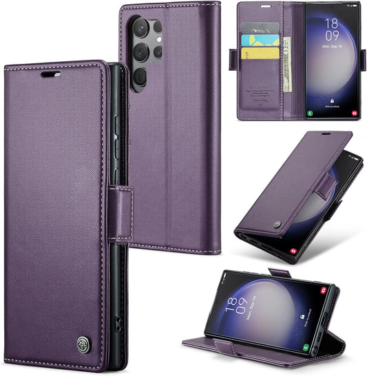 ELEPIK for Galaxy S23 Ultra Case with Card Holder, Kickstand [3 Card Holder + 1 Cash Slot] [Durable PU Leather] Magnetic Wallet Phone Cover for Samsung Galaxy S23 Ultra, Fashion Purple