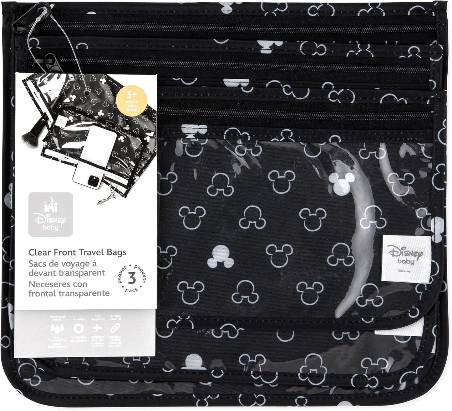 Bumkins Travel Bag, Disney Mickey Mouse Toiletry, Baby, TSA Approved Pouch, Zip Bag, Quart Size Compliant, Clear-Sided, Diaper Bag Organization, Makeup, Accessories