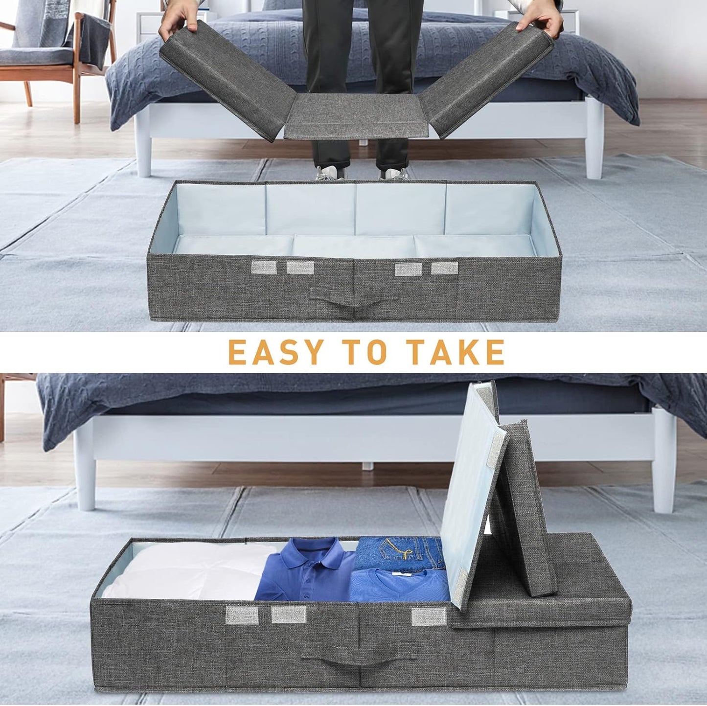 punemi Under The Bed Storage Containers 6 Inch High, 2 Pack Flat Storage Bins With Lids, Large Clothes Storage Sturdy Structure, Apartment Storage Ideas, Home Organization Must Haves, Dark Grey