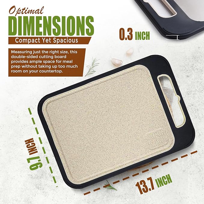 Double-Sided Cutting Board - Stainless Steel Cutting Board - Wheat Straw for Kitchen, for Meat, Veggies & Fruits – Metal Chopping Board with Easy Grip Handle, Dishwasher Safe (1, Large)