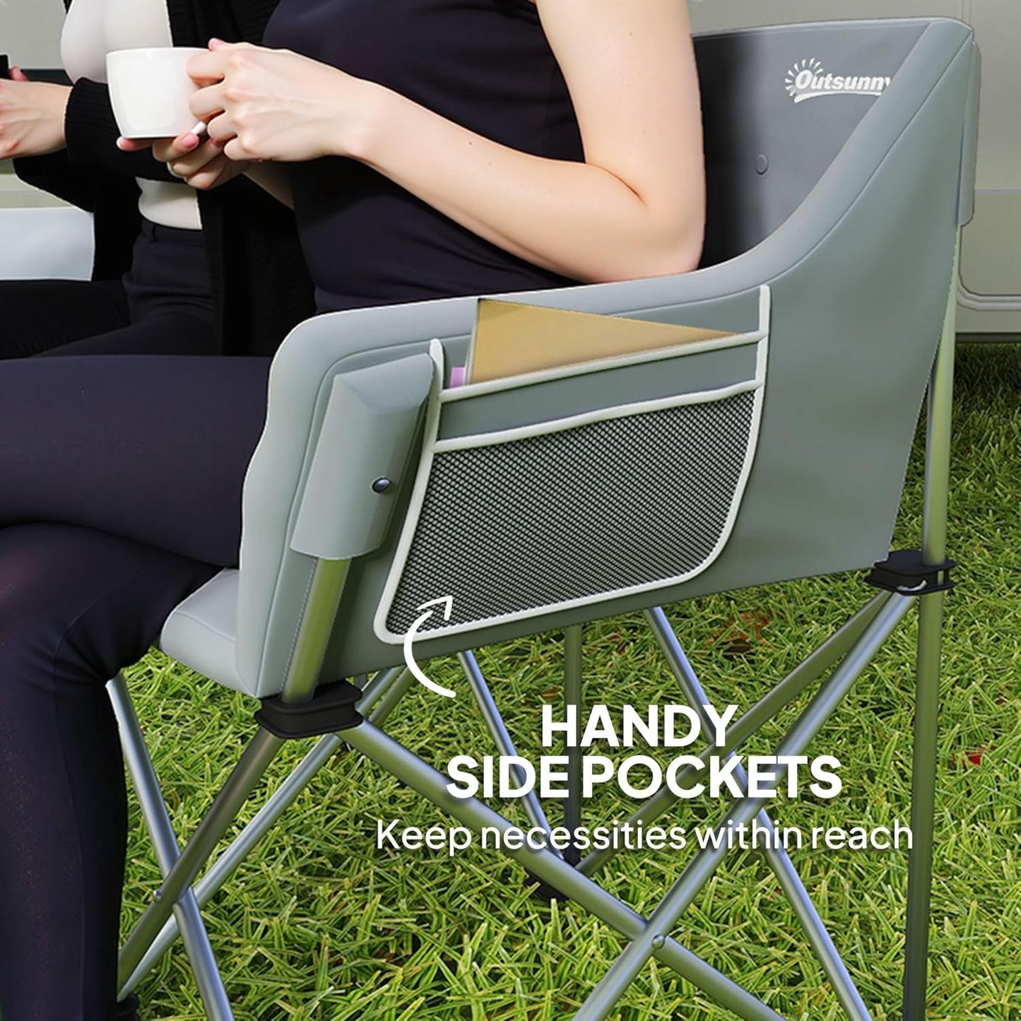 Outsunny Double Camping Chair, Oversized Camping Loveseat for Adults, Heavy Duty Folding Camp Chair with Side Pockets for Hiking, Picnic, Beach, Support 529 lbs, Grey