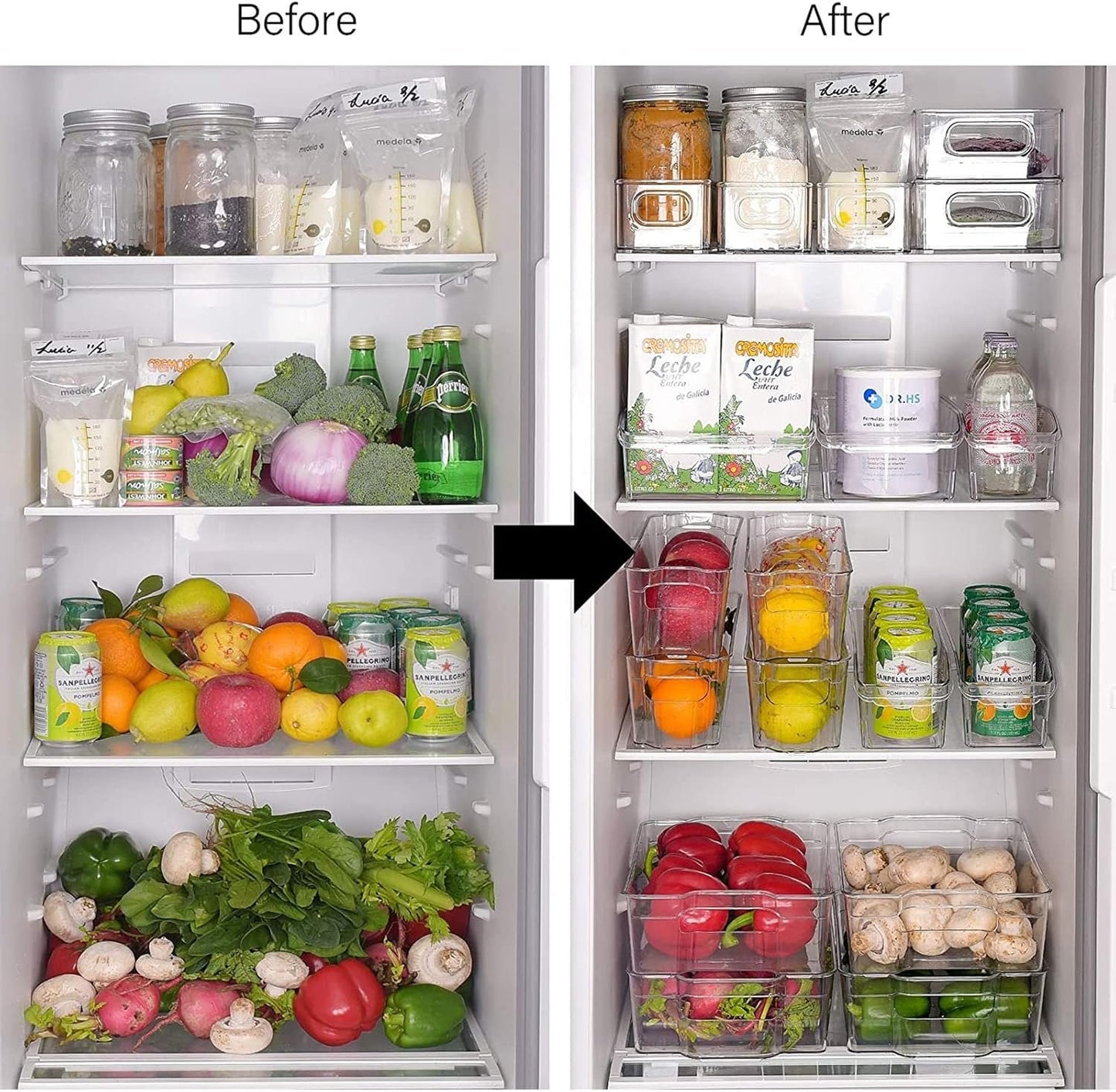 8 Pack Stackable Fridge Organizers, Clear Pantry Organizers and Storage Plastic Small Food Storage Bins Freezer Organizer Containers with Handle for Shelves Countertop Cabinet,10"L X 4"W X 3"H