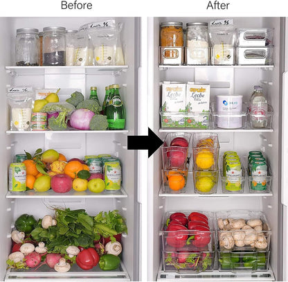 8 Pack Stackable Fridge Organizers, Clear Pantry Organizers and Storage Plastic Small Food Storage Bins Freezer Organizer Containers with Handle for Shelves Countertop Cabinet,10"L X 4"W X 3"H