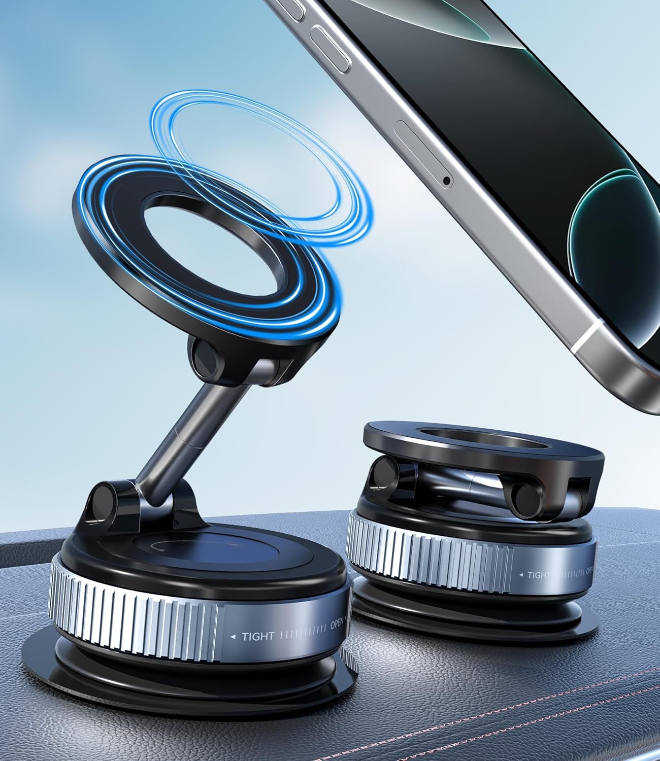 ALAFLY Vacuum Suction Cup Car Phone Holder, Compatible with MagSafe, 360° Adjustable & Foldable Magnetic Phone Mount for Car/Glass/Any Smooth Surface, Hands-Free - Black