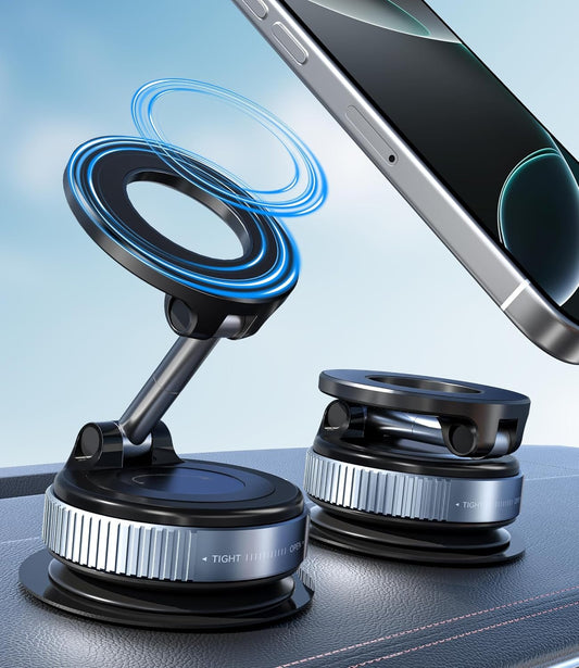 ALAFLY Vacuum Suction Cup Car Phone Holder, Compatible with MagSafe, 360° Adjustable & Foldable Magnetic Phone Mount for Car/Glass/Any Smooth Surface, Hands-Free - Black