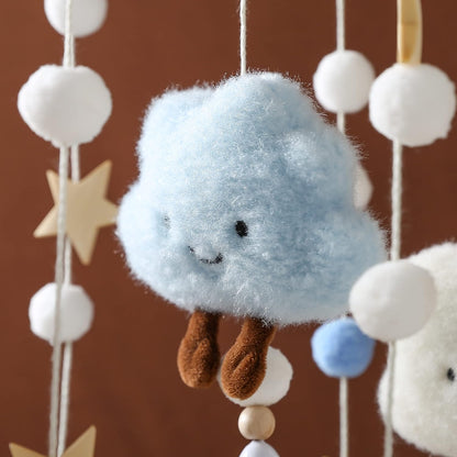 Promise Babe Mobile Baby Wood with Felt Balls Baby Room Bed Hanging Bell Clouds Star Crocheted Felt Mobile Windshield Baby Boys Girl Cot Bed Baby Star Moon Clouds Mobile