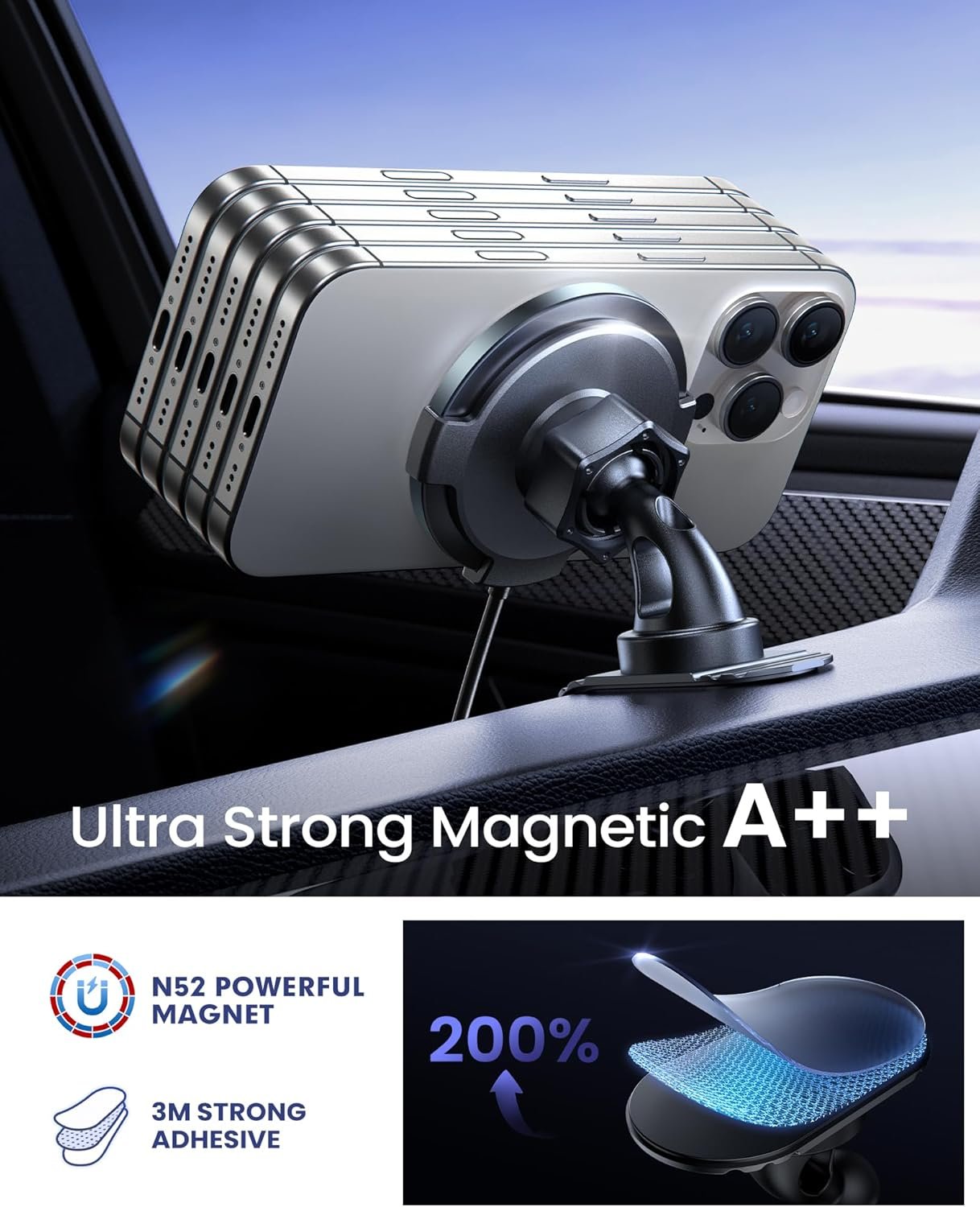 Hoonyer Magnetic Car Mount Charger,Car Phone Holder Mount, Air Vent/Dashboard,15W Fast Magnetic Car Charger for iPhone 16/15/14/13/12 Series, Fast Charging, Black