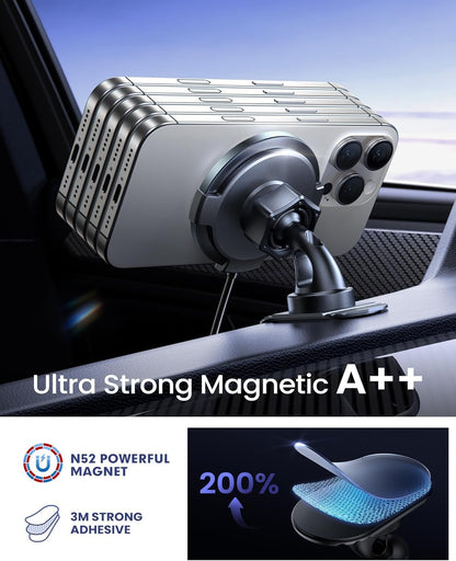 Hoonyer Magnetic Car Mount Charger,Car Phone Holder Mount, Air Vent/Dashboard,15W Fast Magnetic Car Charger for iPhone 16/15/14/13/12 Series, Fast Charging, Black