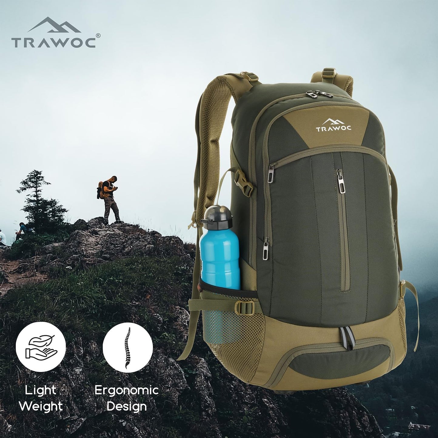 TRAWOC FALCON 40 L Travel Laptop Backpack for Men and Women, Casual Daypack with Rain Cover Hiking, Trekking, Travelling Bag