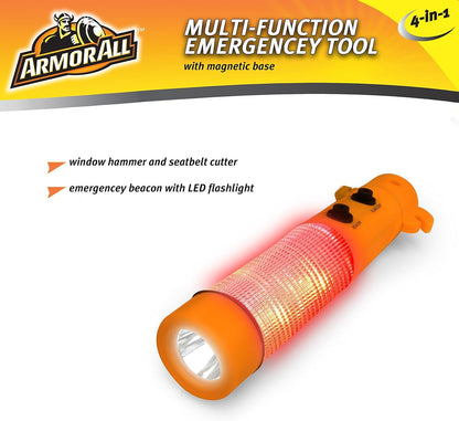Armor All Car Emergency Tool, Escape, Safety - 4 in 1 Hammer / Window Breaker, Seatbelt Cutter, Flashlight, Beacon Light