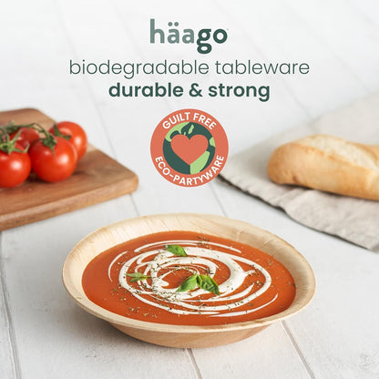 Haago 20 Pack Palm Leaf Bowls 6"/14cm (Round) Natural Disposable Bowls for Party, Wedding, Picnic - Better Than Paper Bowls Disposable Bamboo Bowls Disposable Plastic Bowls. Compostable Bowls