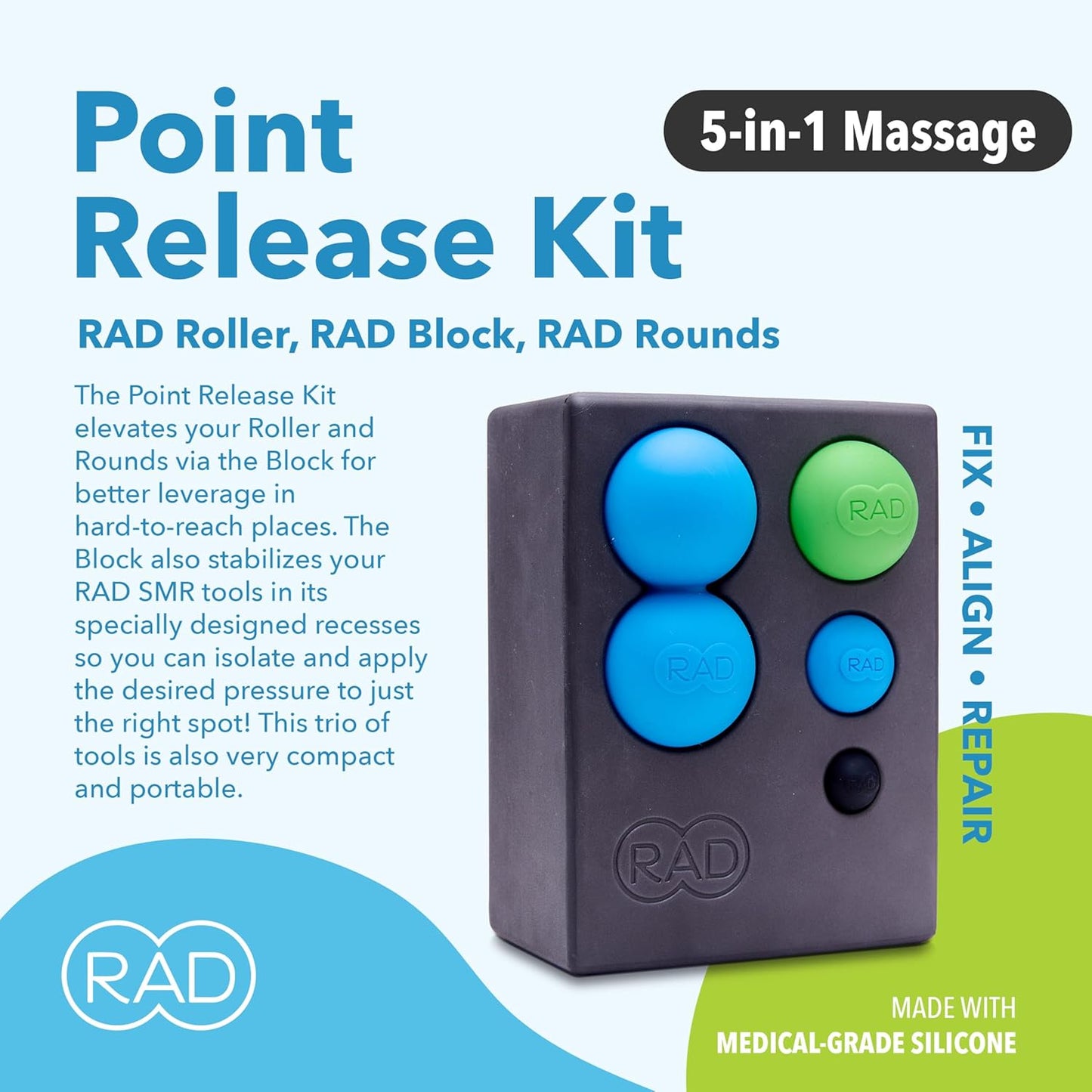 RAD Point Release Kit I Myofascial Release Tool Kit with Block, Massage Balls and Peanut Roller for Self Massage, Mobility and Recovery