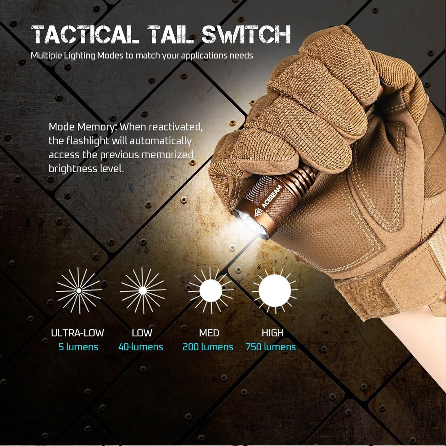 ACEBEAM TAC AA Tactical EDC Flashlight, 750 High Lumens Flashlight Rechargeable, 200 Meters Long Throw Pocket LED Flashlight, Super Bright Small Mini Flashlight, 519A-V1 LED 90+ High CRI Flash Light