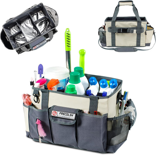 FRECOLSH Cleaning Caddy for Cleaning Suppliers Organizer with Pockets for House Cleaning Essentials, Cleaning Organizer, Wearable Cleaing Bag Tote, Storage Caddy for Housekeeping