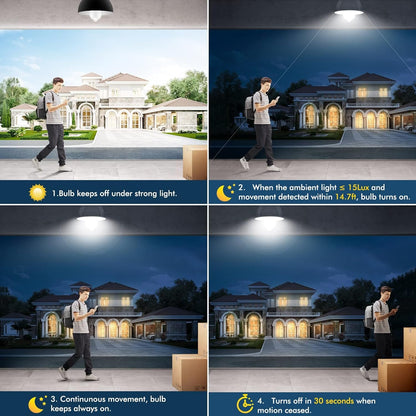 ZONJIE PIR Motion Sensor LED Bulb - 4 Pack- B22 Light Sensor Bulb 12W- Bayonet Light Bulbs Cool White 6000K Auto On/Off - Equivalent 100w - Smart Motion Light Bulbs for Garage Corridor Basement