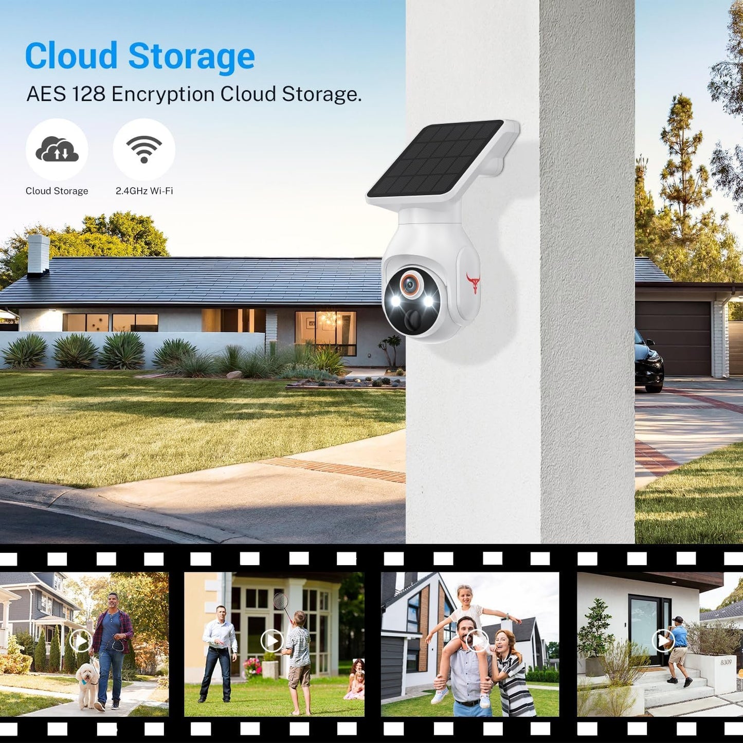 1080p Security Camera Wireless with Solar Panel, Smart AI Human Detection, 2-Way Audio, Color Night Vision, 2.4G WiFi, Cloud Storage, Indoor/Outdoor Surveillance Bullet Cam (WiFi)
